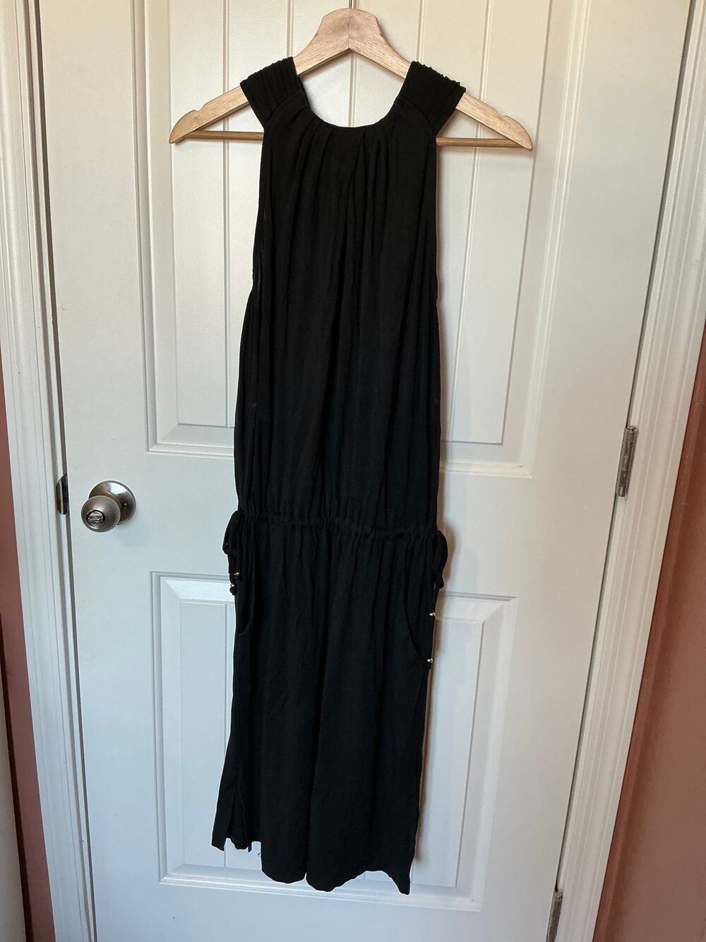 St. John Sleeveless Drawstring Midi Dress W6 Black